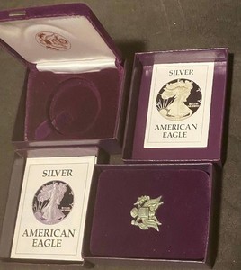 2  Silver Eagle Proof Boxes, VELVET CASE, No CAPSULEs, NO COINS.  1987 &1988-COA