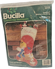 Bucilla Christmas Heirloom ANGEL AND MANGER Jeweled Stitchery Stocking 18"L NEW
