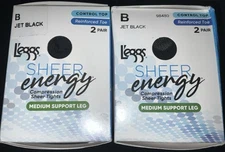 4 Pair L’eggs Control Top Sheer Tights OFF BLACK Medium Support Leg Size B NIB!
