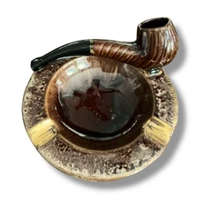 Figural Tobacco Pipe Ashtray Ceramic Brown Gold Arco