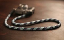 Windmup Blue Pattern Rope Camera Strap   Handmade Climbing Rope  Black Leather