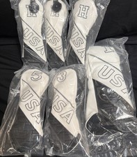  White USA letter Golf Club Headcovers Driver Fairway Woods Hybrids Cover Set 