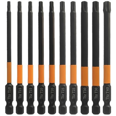 10Pcs Tamper Proof Torx Bit Set S2 Steel Star Set 4 inch /100 mm Long Securit...