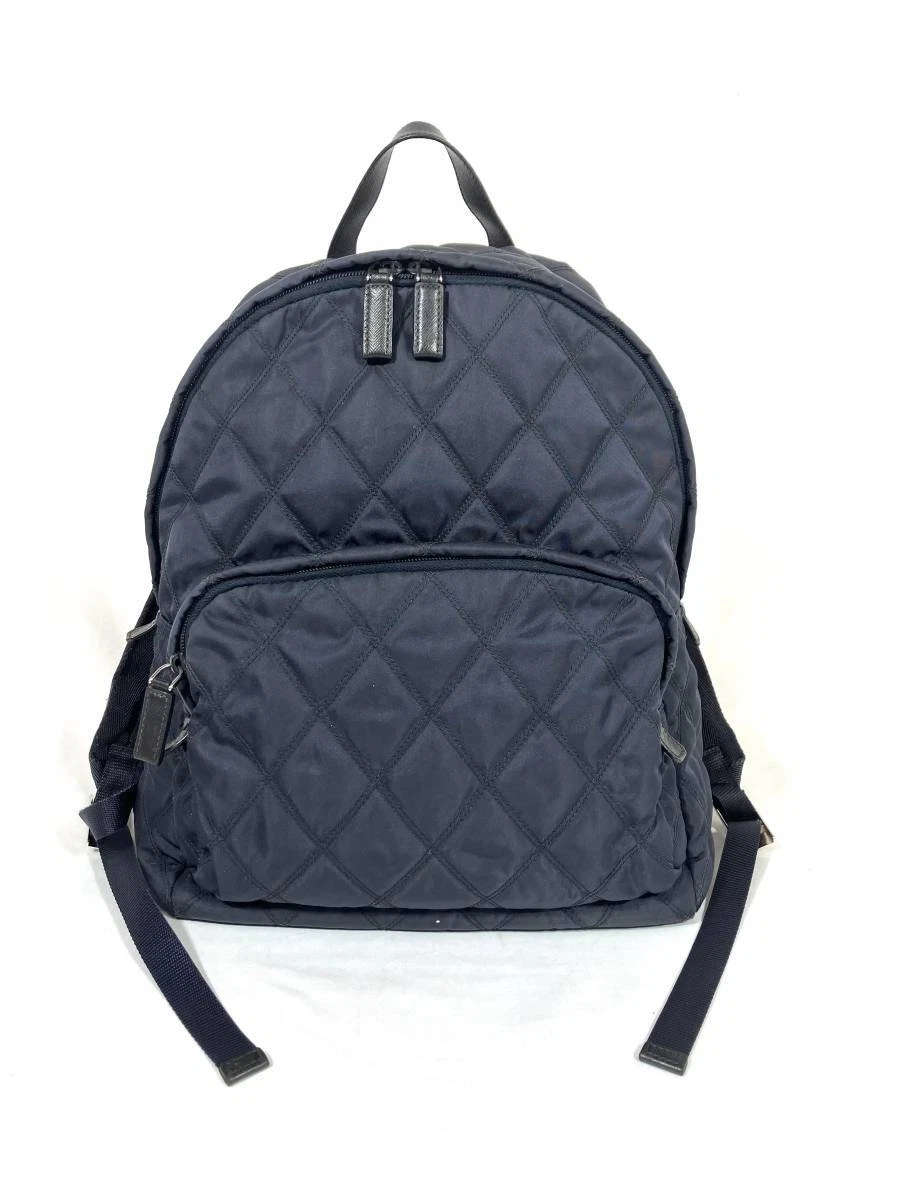 PRADA Prada 2VZ066 Rucksack Backpack Quilted Test Nylon Navy Logo Plate Auth