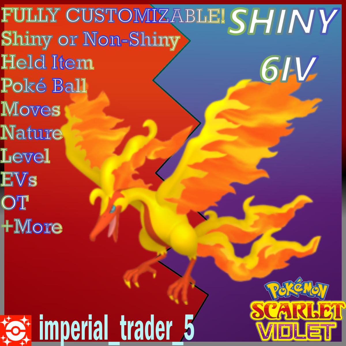 Pokémon Scarlet and Violet ✨SHINY✨ Galarian Moltres W/ Best 6IV