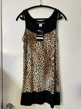 NWT Studio Donatella leopard black Hem chemise Medium Slip Dress Y2K