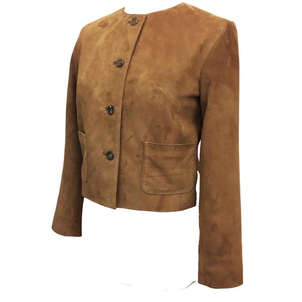 【Kheiki】 BROWN \"Collarless Knit Jacket\" Men's Coffee Brown Bomber Biker Genuine Sheepskin Rib Knit