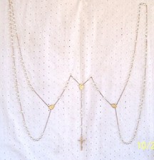 WEDDING LASSO ROSARY CRYSTAL BEADS GOLD TONE CHAIN/CROSS 46" L