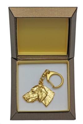 Weimaraner - Gold-plated Keychain with a Dog, Box Art Dog DE