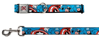 Buckle Down Seatbelt Dog Collar or Leash - Marvel Captain America - S M L - USA