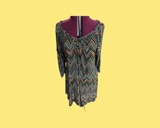 Urban Mango knit dress Woman 2X turquoise and brown geo design