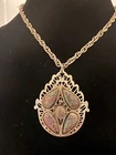 Pendant Purple Beads Necklace Vintage Costume Jewelry Silver tone Beautiful