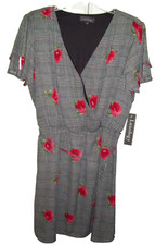 NWT Luxology BLACK PINK RED Wrap Top FLUTTER SLEEVE Floral LINED Dress SZ 8
