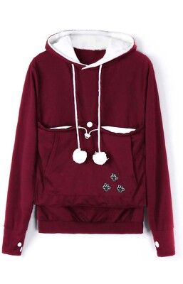 Autumn Men Womena Cute Hoodie Sweatshirt Pullover w/ Cat Ear Pouch Pet Carrier