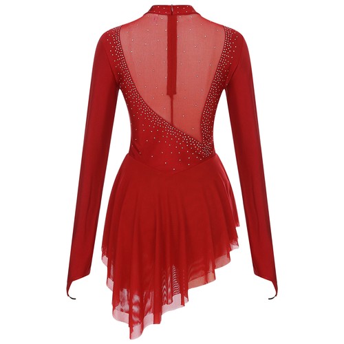 Lyrical Women's Ice Skating Dress Long Sleeve Figure Skating Leotard Dance Dress - Picture 60 of 127