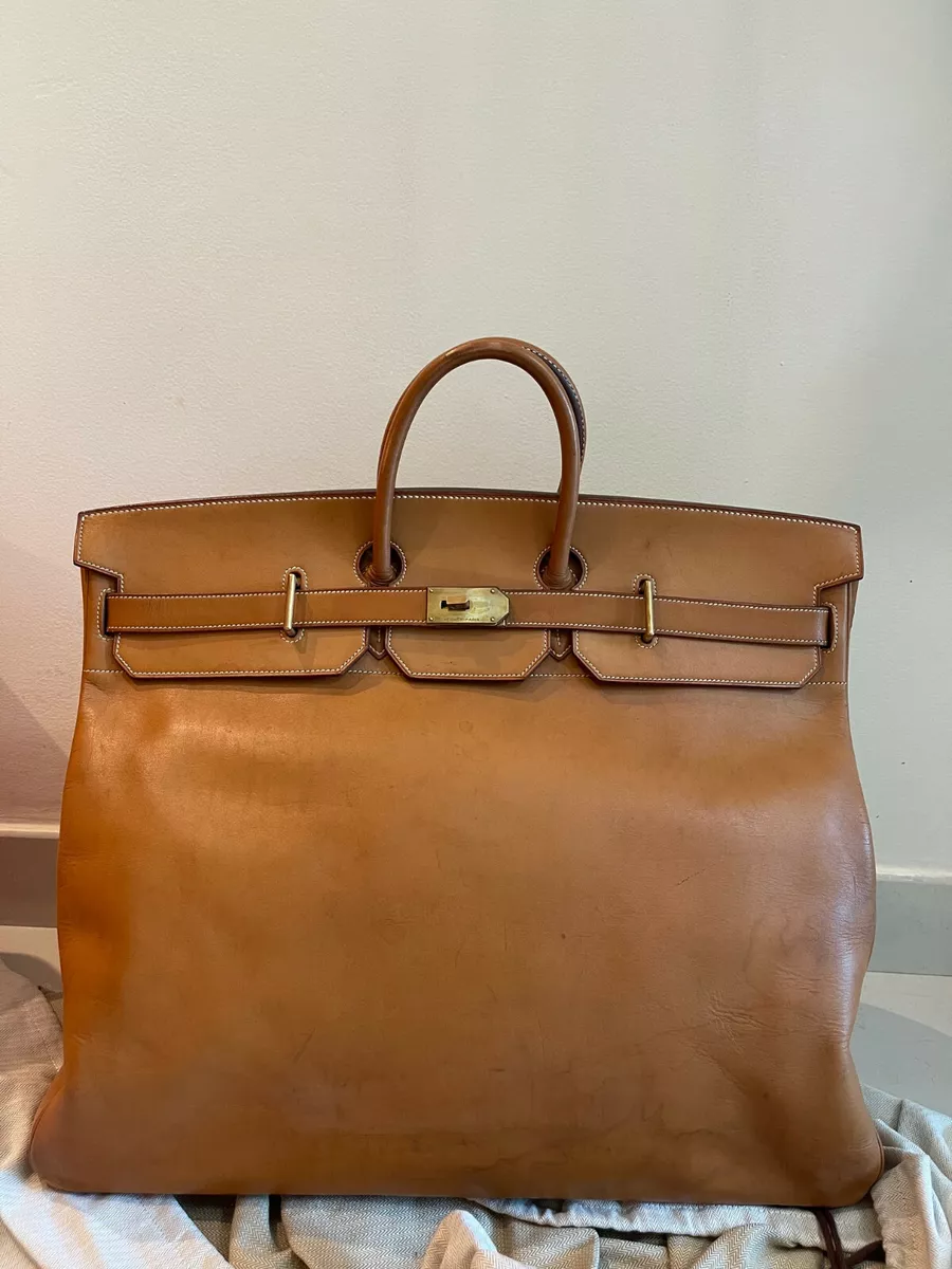 Hermes Brown Leather Travel Bag 2MA O with lock and keys