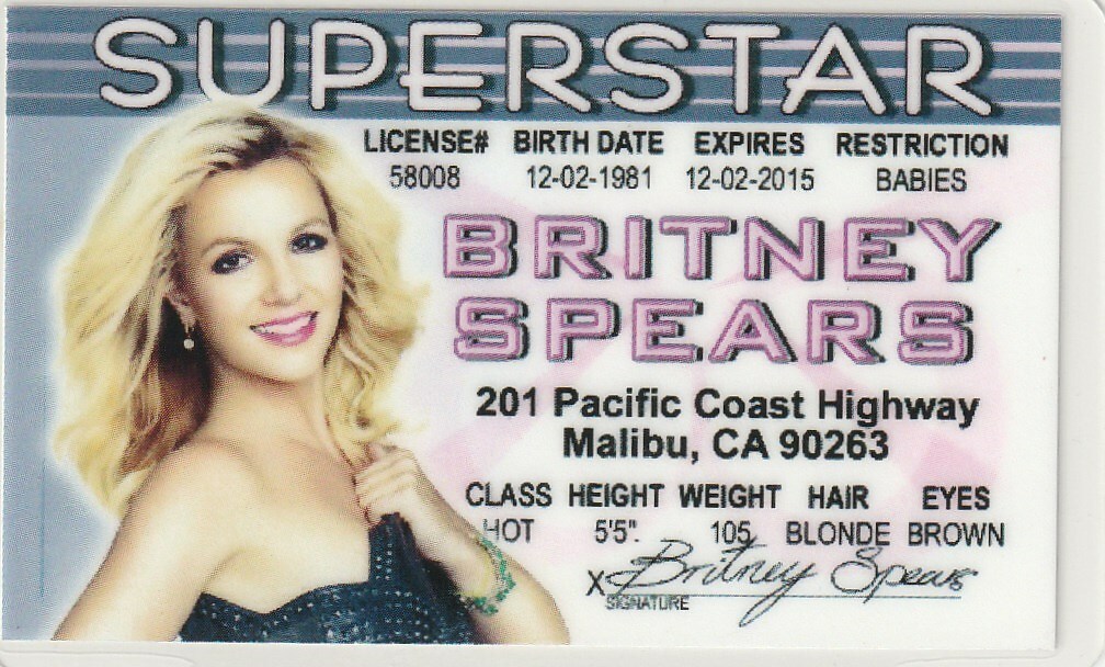 Britney Spears SUPERSTAR novelty drivers license | eBay