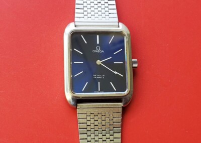 VINTAGE MEN OMEGA DEVILLE QUARTZ CAL 1330 SERVICED BLUE DIAL CLEAN
