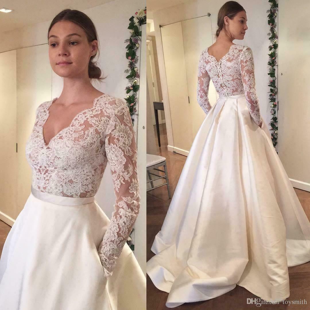 wedding dress v neck long sleeves