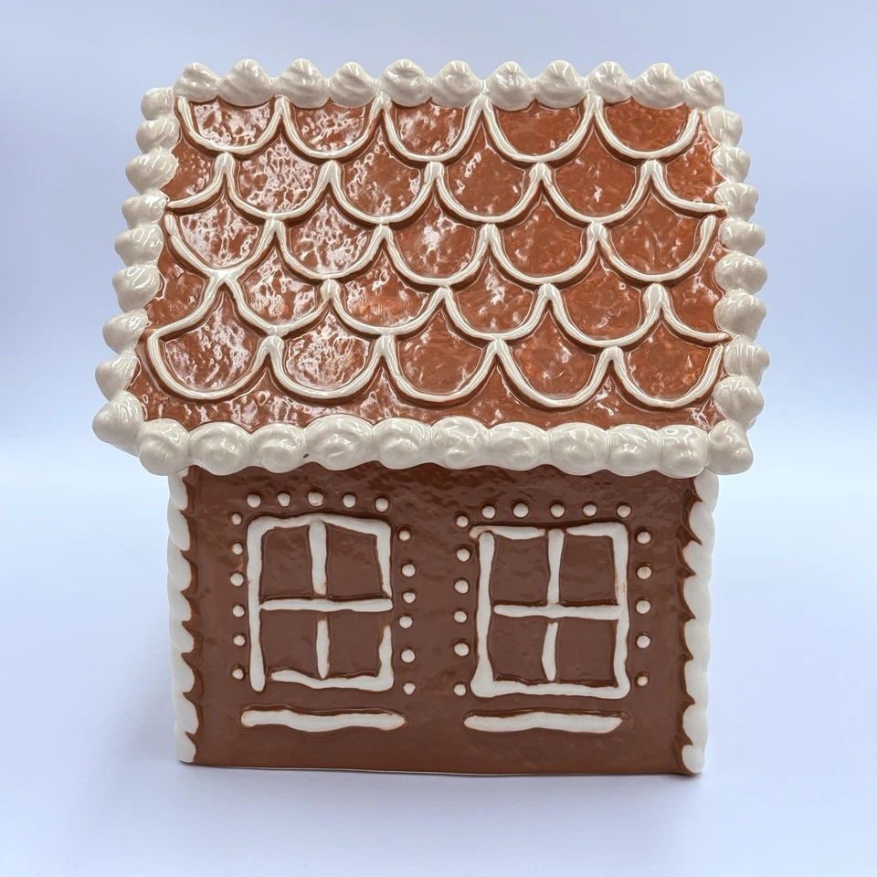 Tarro de galletas de gres Pottery Barn Gingerbread House vacaciones Navidad nuevo en caja Foto 3 de 4