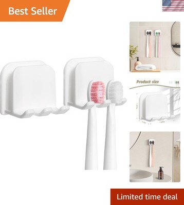 Space-Saving White Wall-Mounted Toothbrush Holders - 2 Pack for Small Bathrooms