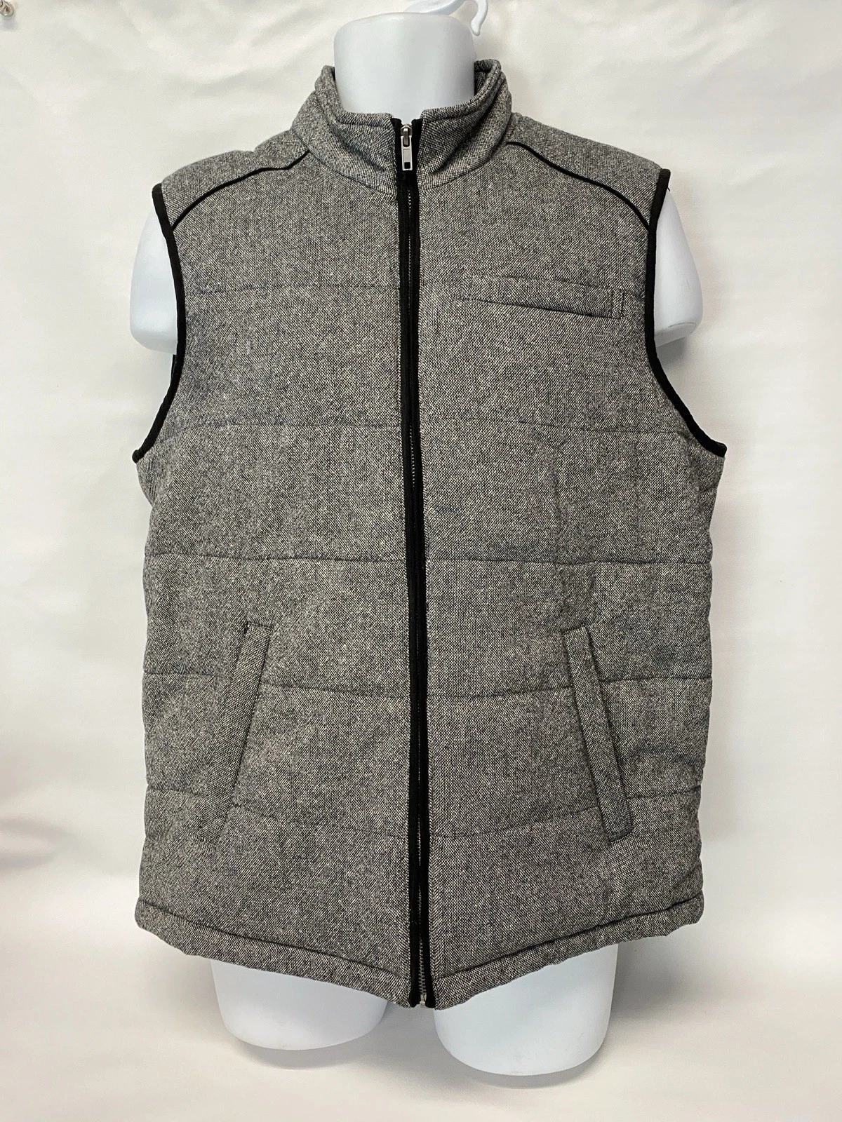 Pronto Uomo Full Zip Gray/Black Quilted Vest Lined Heather L Inside Pocket W24