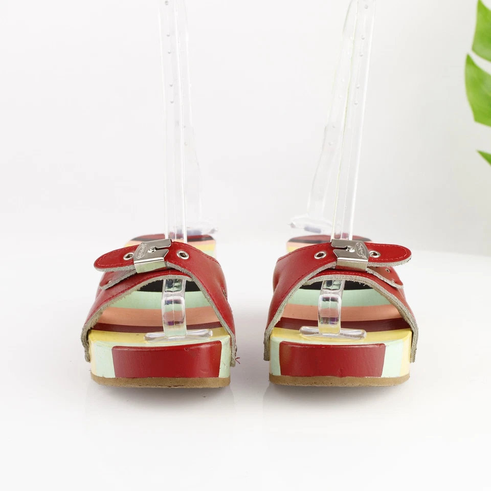 Sandalia Dr Scholls Mujer Original Talla 7.5 Roja Tobogán Madera Zueco Plataforma Y2K Italia Foto 2 de 4