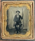 Civil War Era 1/6 Tintype Photo of a Hunter Posed with Kentucky Long Rifle