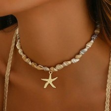 Beach Style Seashell Necklace Beaded Choker for Women Handmade Starfish Pendant