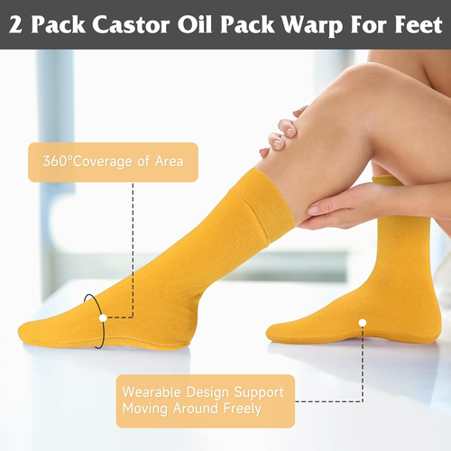 2 Pack Castor Oil Pack Wraps for Feet,Reusable Castor Oil Wrap Socks Organic Cot - Picture 6 of 12