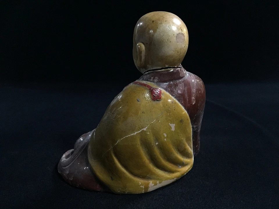 C0336 Monje Budista Japonés Estatua De Colección OKIMONO Decoración Interior Foto 3 de 4