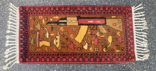 VINTAGE 1980s AFGHAN WAR RUG AK 47 & HELICOPTERS HAND MADE WOOL TRIBAL RUG