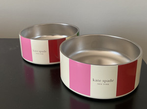 Kate Spade Adventure Stripe Stainless Steel Small Dog Bowls-Excellent Set of 2