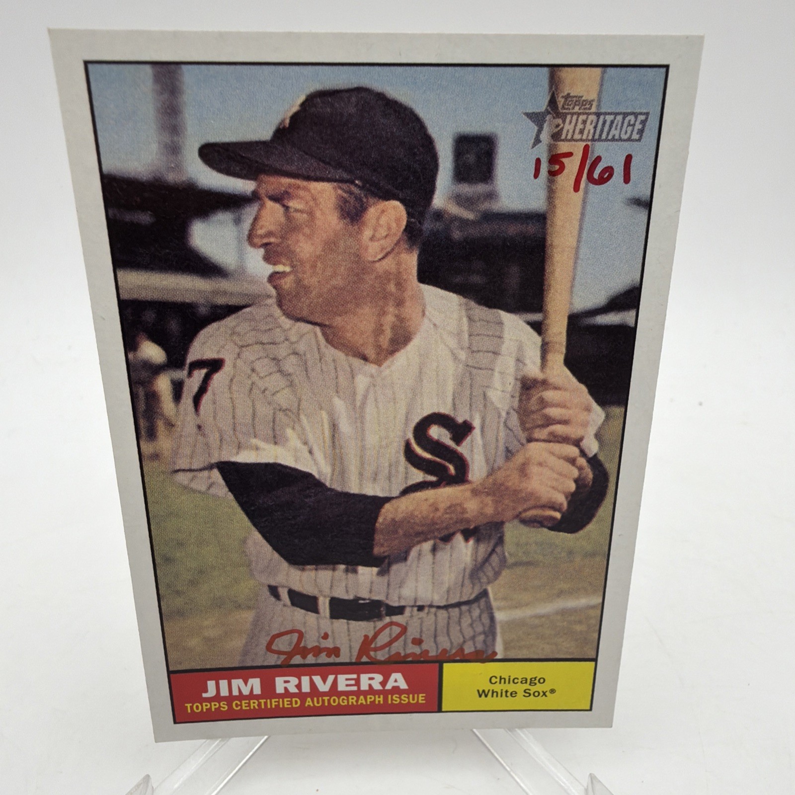 2010 Topps Heritage JIM RIVERA Real One RED INK AUTO Hand Numbered /61 White Sox
