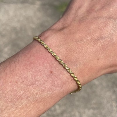 Gold Bracelet Gold Vermeil Mens Womens 3mm Rope Chain Bracelet