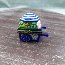 Miniature Hand-Painted Ceramic Cart Trinket Box With Hinged Lid