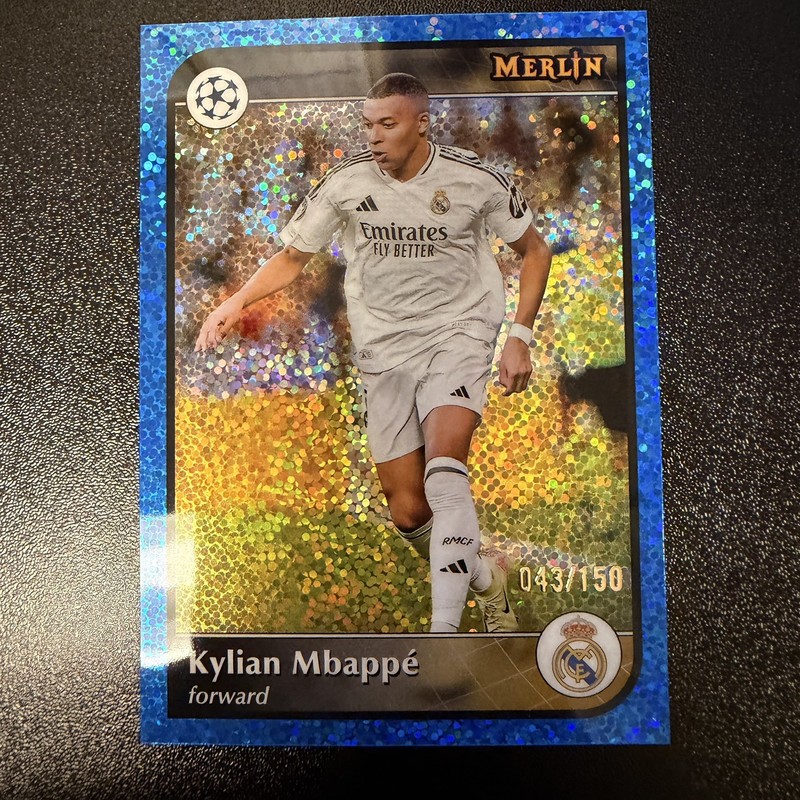 2024-25 Topps Merlin UEFA Kylian Mbappe #9 Blue Speckle Refractor /150 Madrid 