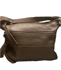 The Sak Grey Pebbled Leather Tassled Crossbody Adjustable Shoulder Bag Purse