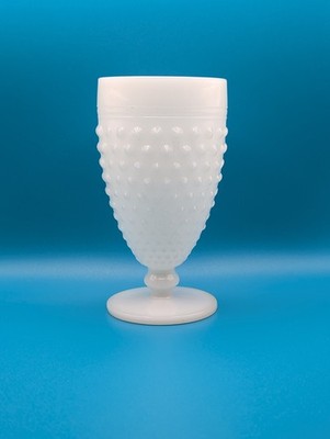 Vintage Anchor Hocking White Milk Glass Hobnail Ladder Footed 12 Oz. Goblet 