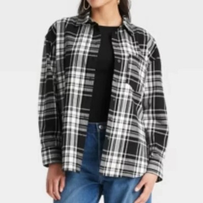NWT Universal Thread Black Flannel Plaid Button Down Shirt Size Small
