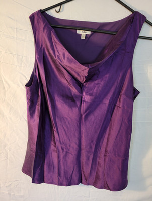 Reba Purple Solid Satin Cowl Neck Sleeveless Pullover Blouse Women s L