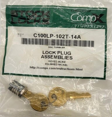 CompX Timberline C102LP Lock Plug In Nickel Finish, Comes With 2 Keys