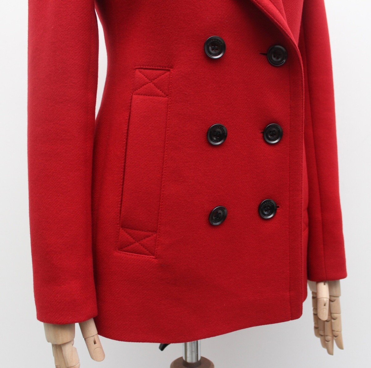 Women's BURBERRY BRIT Wool Cashmere Red Pea Coat Double