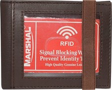 Marshal Genuine Leather Slim Bifold Exterior ID Card Holder Wallet with...