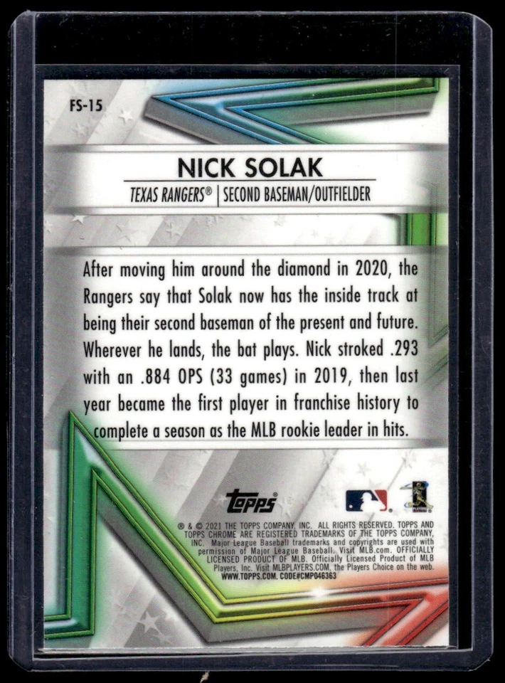 2021 Topps Chrome Future Stars Nick Solak #FS-15 Texas Rangers - Image 2 of 2