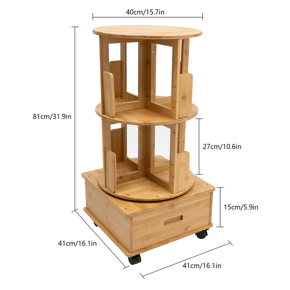 Mesitas de noche giratorias 360° de 2 niveles mesita de noche estantería con ruedas Foto 4 de 4