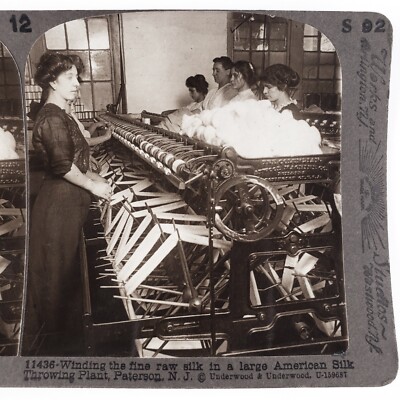 Women Winding Raw Silk Stereoview c1905 Paterson New Jersey Throwing Plant F1119