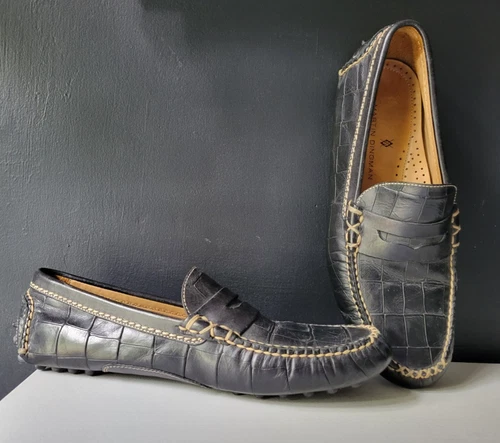 MARTIN DINGMAN BLACK CROC EMBOSSED GENUINE LEATHER DRIVING SHOES LOAFERS Sz 9