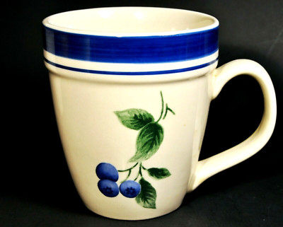 Set of 2 L.L. Bean Blueberry 16oz. Stoneware Coffee Mug Cup Discontinued Pattern