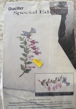 Bucilla Stamped Pillowcases PAIR Hummingbird/Fuchsia Flowers 64442 Embroidery